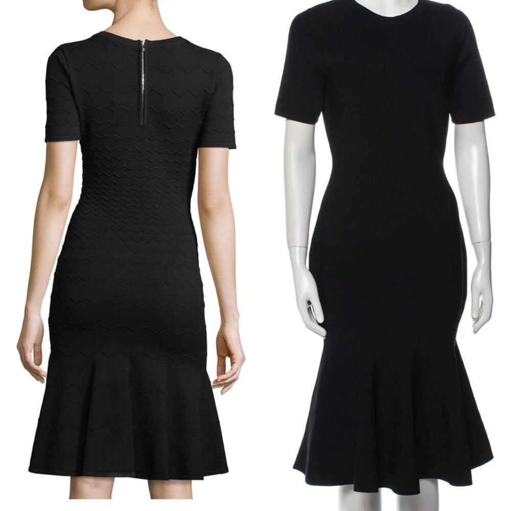MILLY Black Knit Chevron Mermaid Midi Dress Size XS